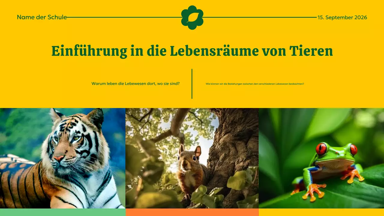 Gelbes und grünes modernes Tierhabitat Vortragsmaterial