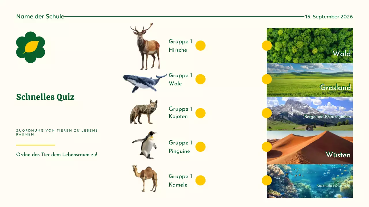 Gelbes und grünes modernes Tierhabitat Vortragsmaterial