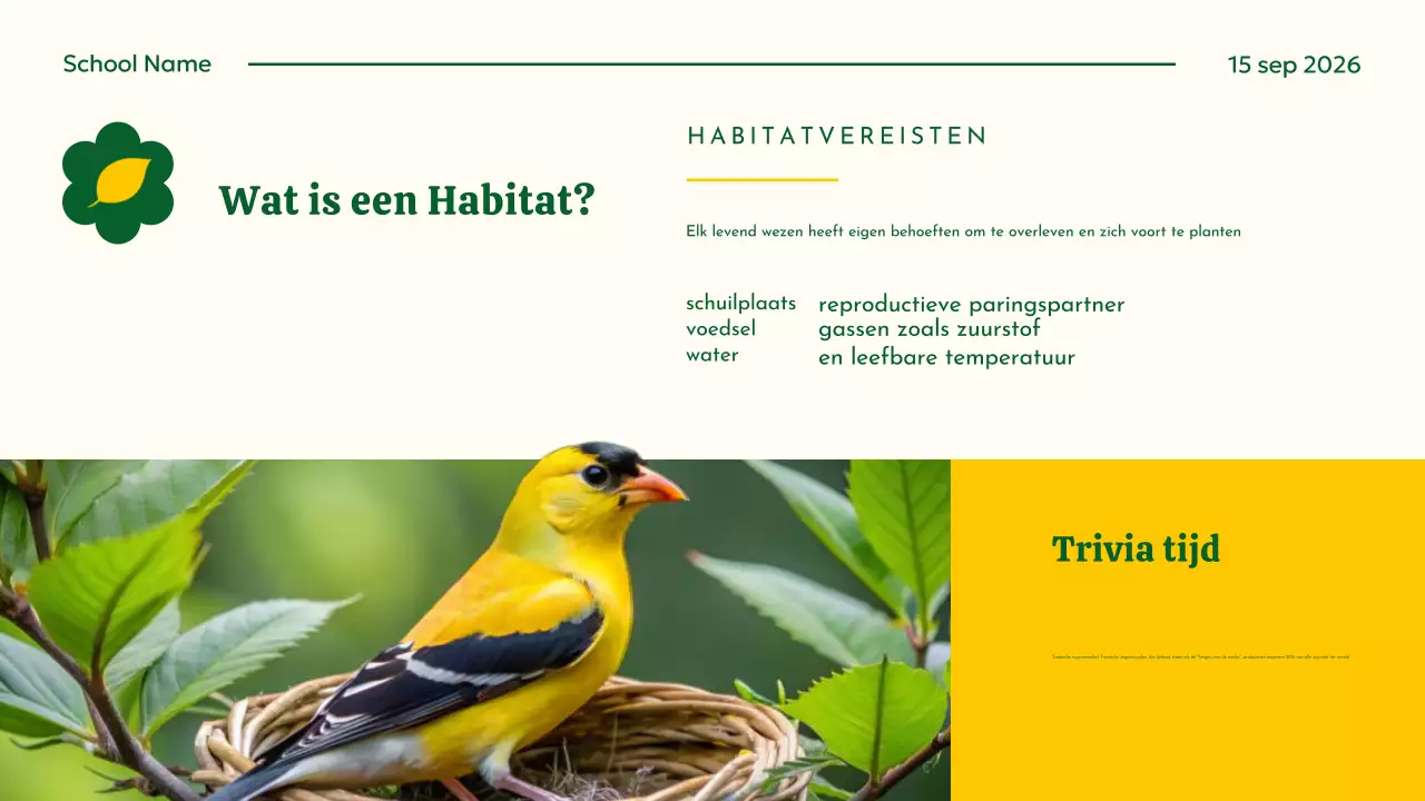 Geel en groen modern dierlijk habitat lesmateriaal