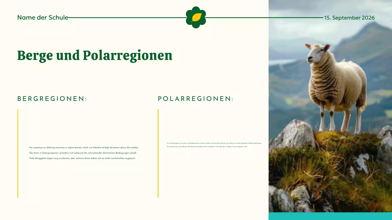 Gelbes und grünes modernes Tierhabitat Vortragsmaterial