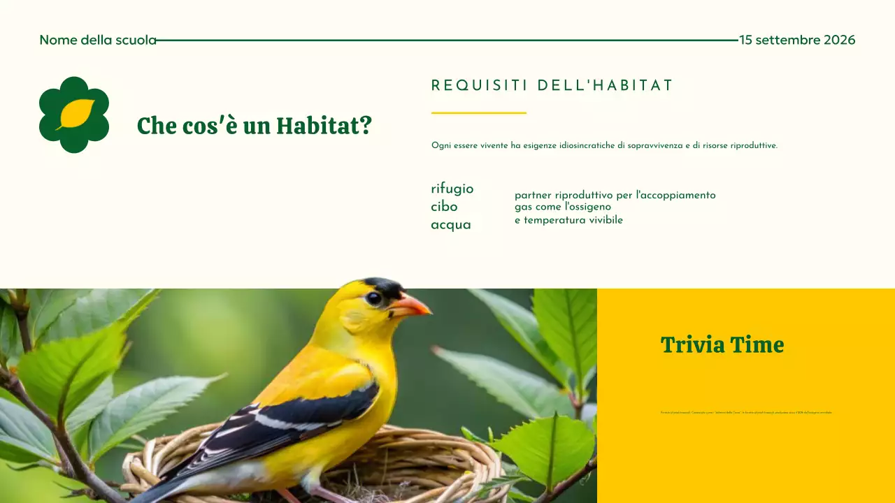 Materiale didattico sull'habitat animale moderno giallo e verde