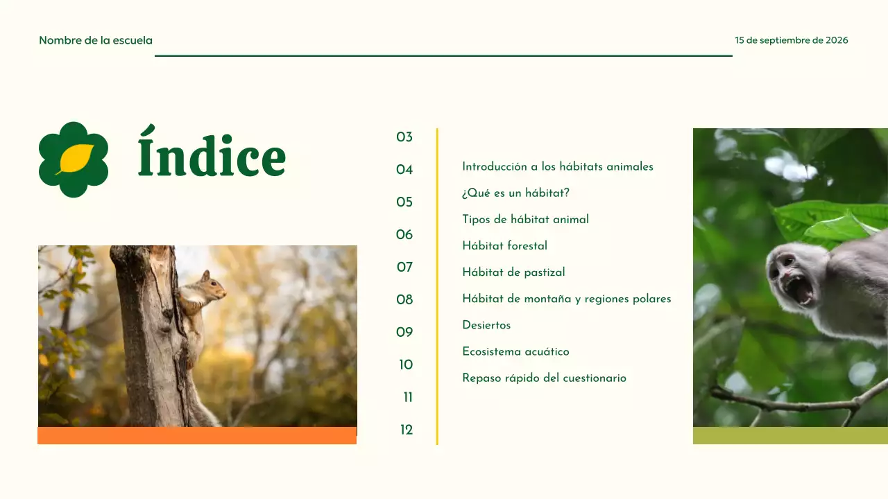 Hábitat animal moderno amarillo y verde Material de lectura