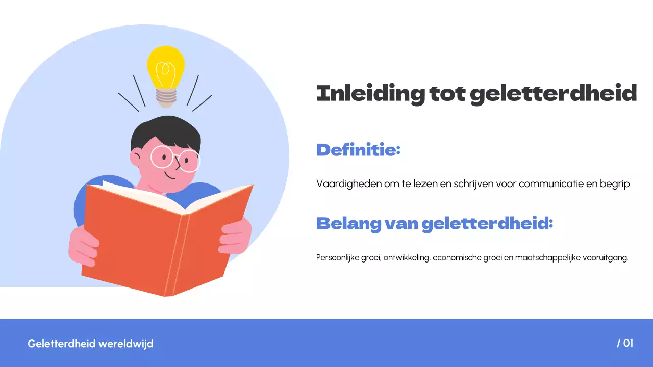 Wit Blauw Eenvoudige Trend Geletterdheid over de hele wereld Inleiding