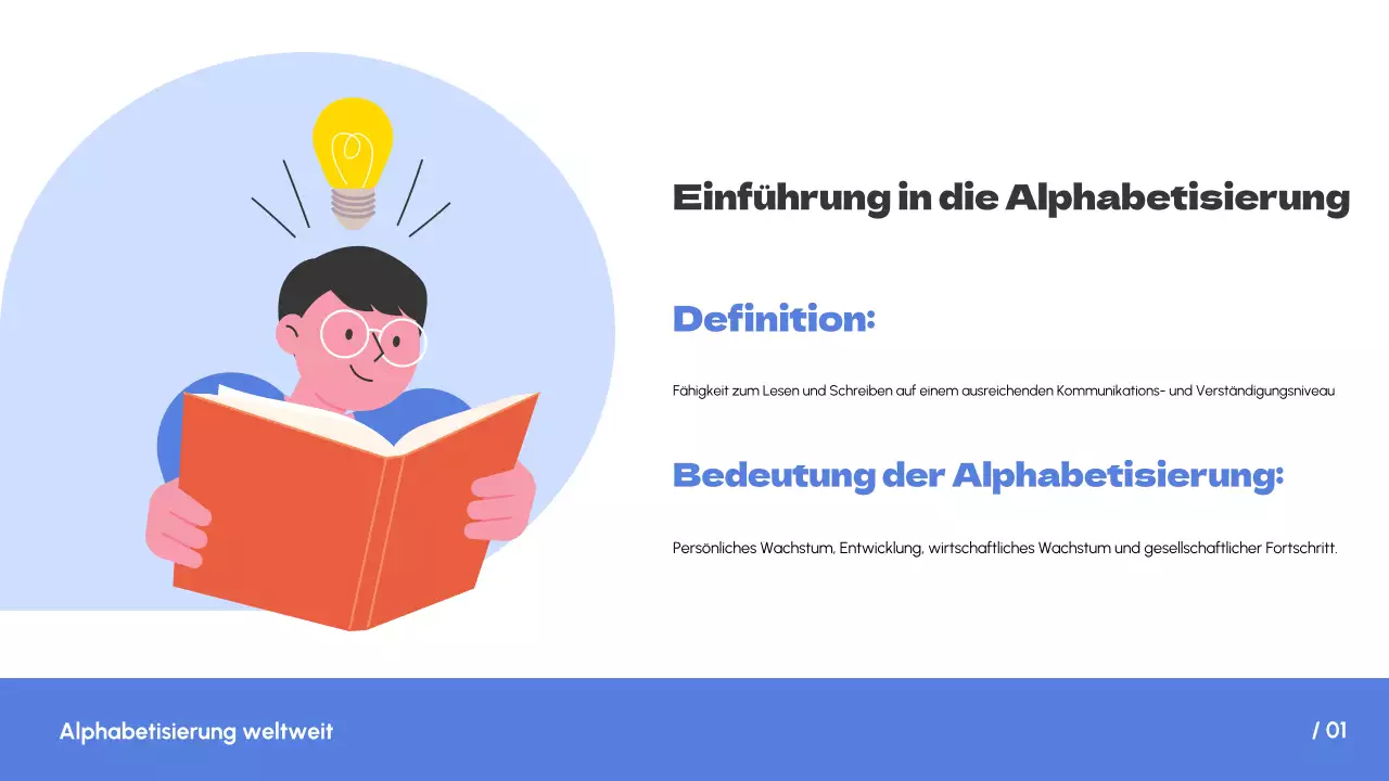 Weiß Blau Einfacher Trend Alphabetisierung auf der ganzen Welt Einleitung