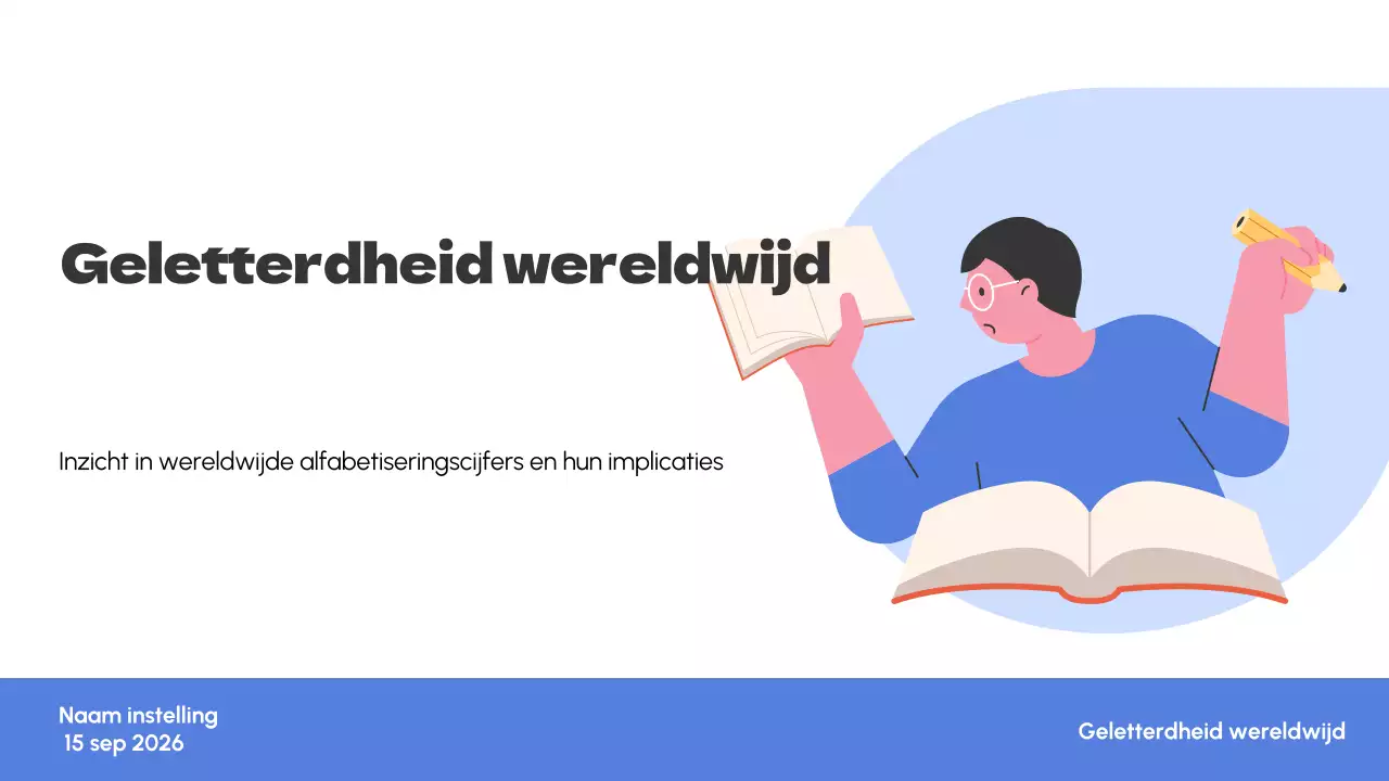 Wit Blauw Eenvoudige Trend Geletterdheid over de hele wereld Inleiding