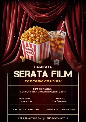 Volantino nero rosso elegante vintage per una serata di cinema