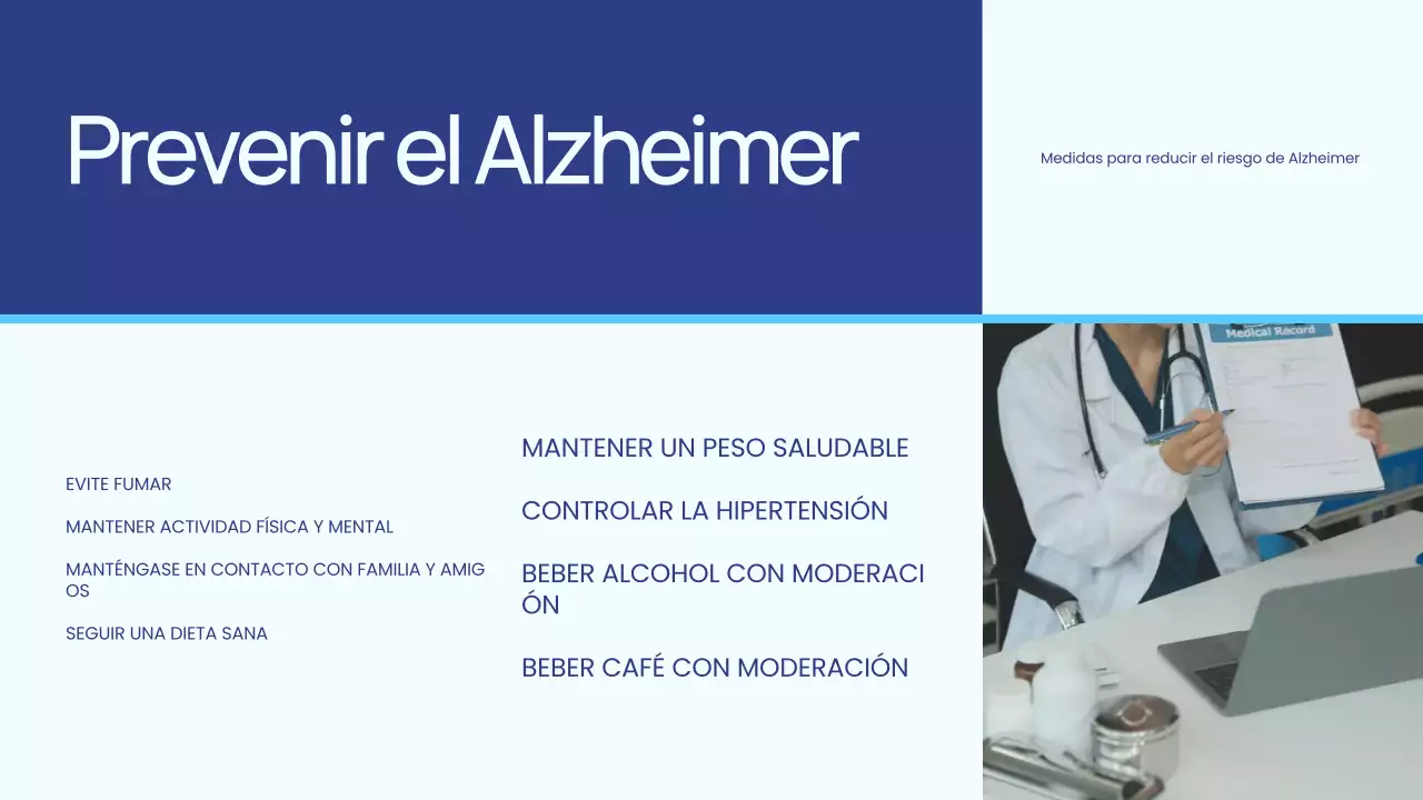 Azul y blanco sencillo Comprender el Alzheimer Introducción