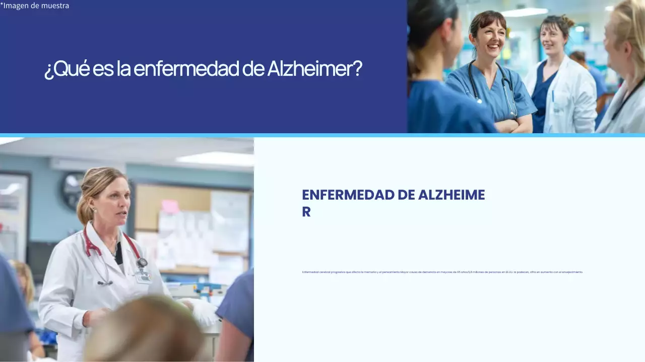 Azul y blanco sencillo Comprender el Alzheimer Introducción