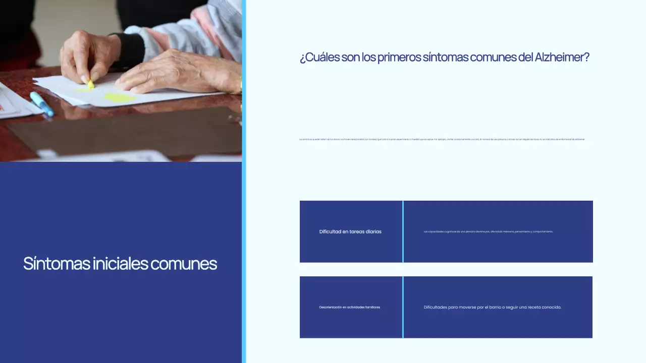 Azul y blanco sencillo Comprender el Alzheimer Introducción