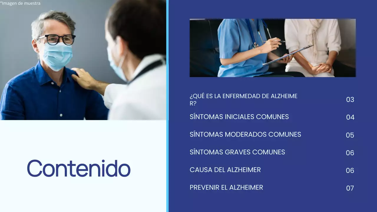 Azul y blanco sencillo Comprender el Alzheimer Introducción