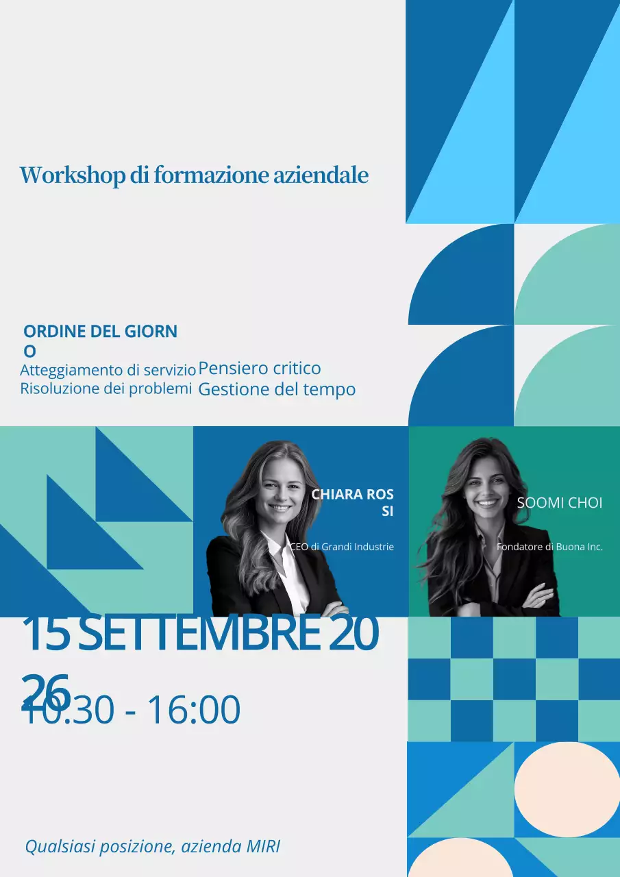 Volantino del seminario di formazione aziendale Blue and Green