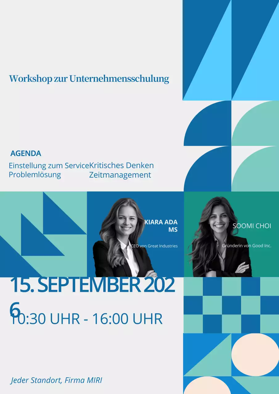 Flyer für den Workshop "Blaue und grüne Unternehmensschulung