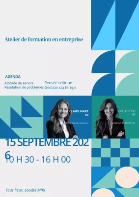 Flyer de l'atelier de formation en entreprise Bleu et vert