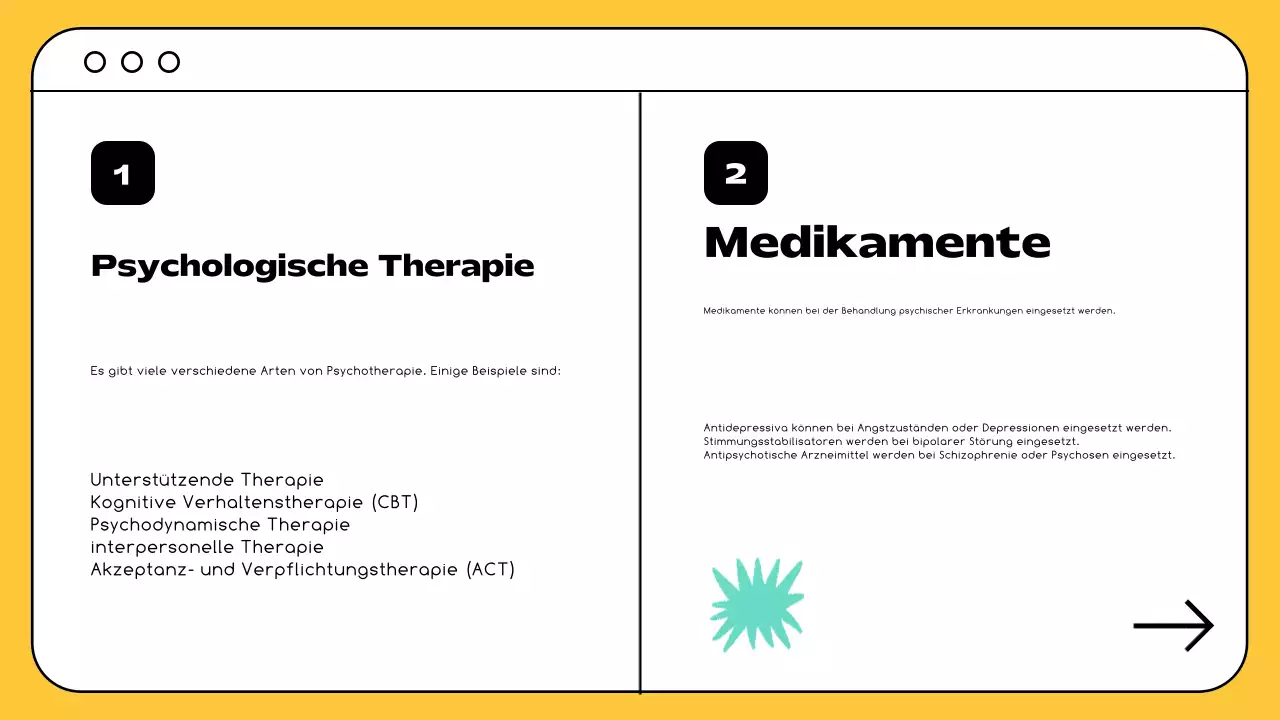 Gelb Schwarz Minimal Ressourcen für psychische Gesundheit und Therapie