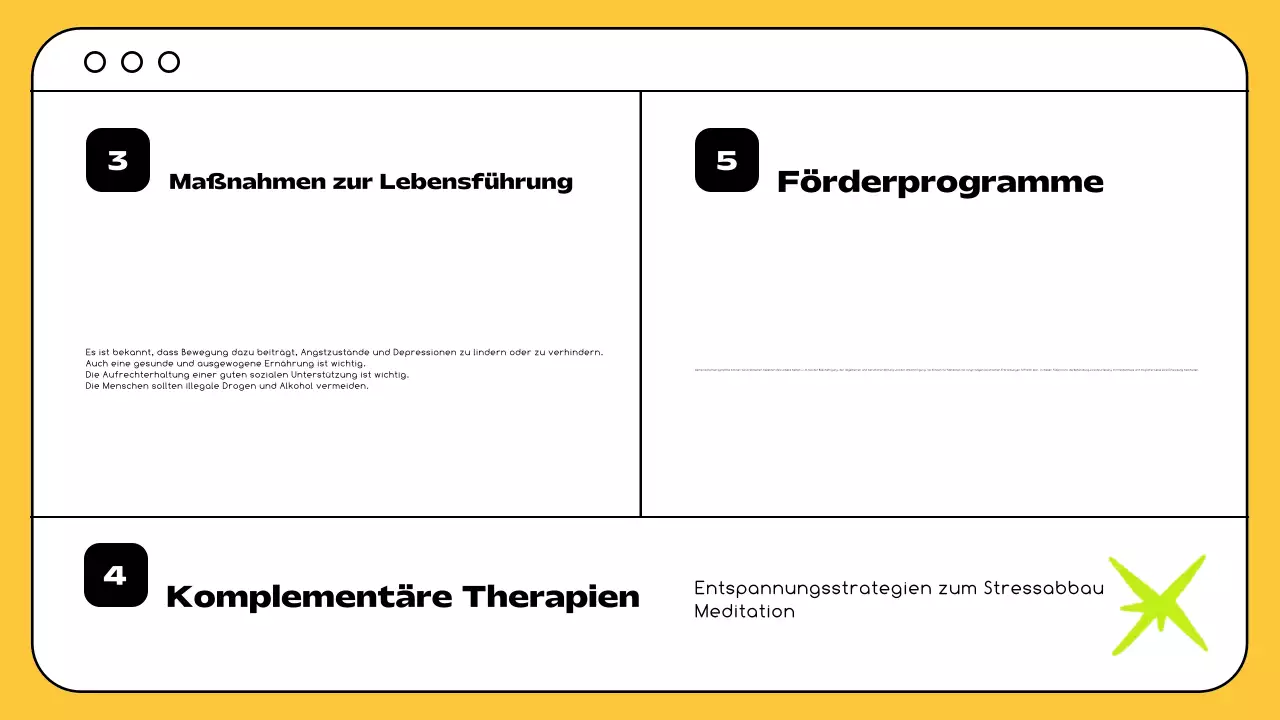 Gelb Schwarz Minimal Ressourcen für psychische Gesundheit und Therapie