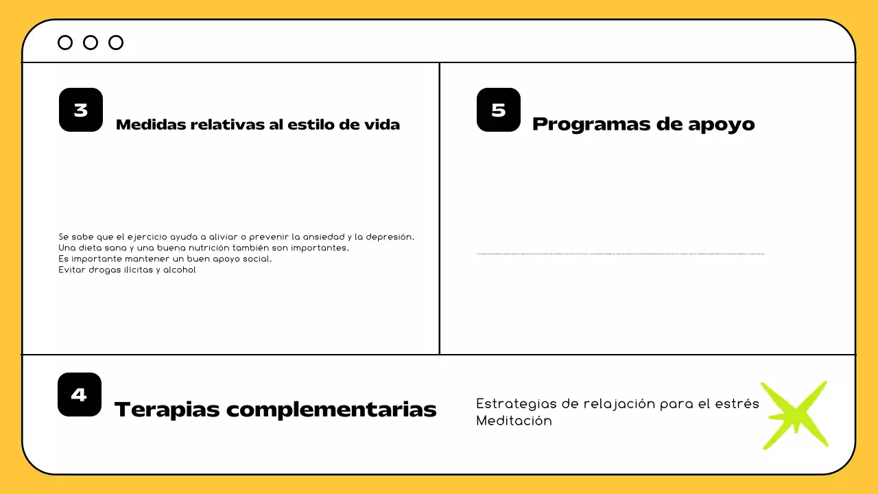 Amarillo Negro Recursos mínimos de salud mental y terapia