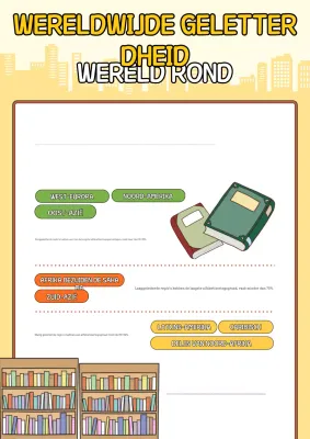 Gele speelse infografische poster over wereldwijde geletterdheid