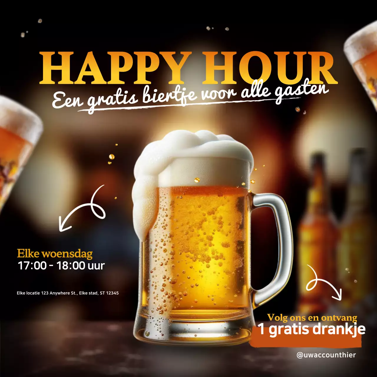 Geel en Wit Eenvoudig Happy Hour Promotie