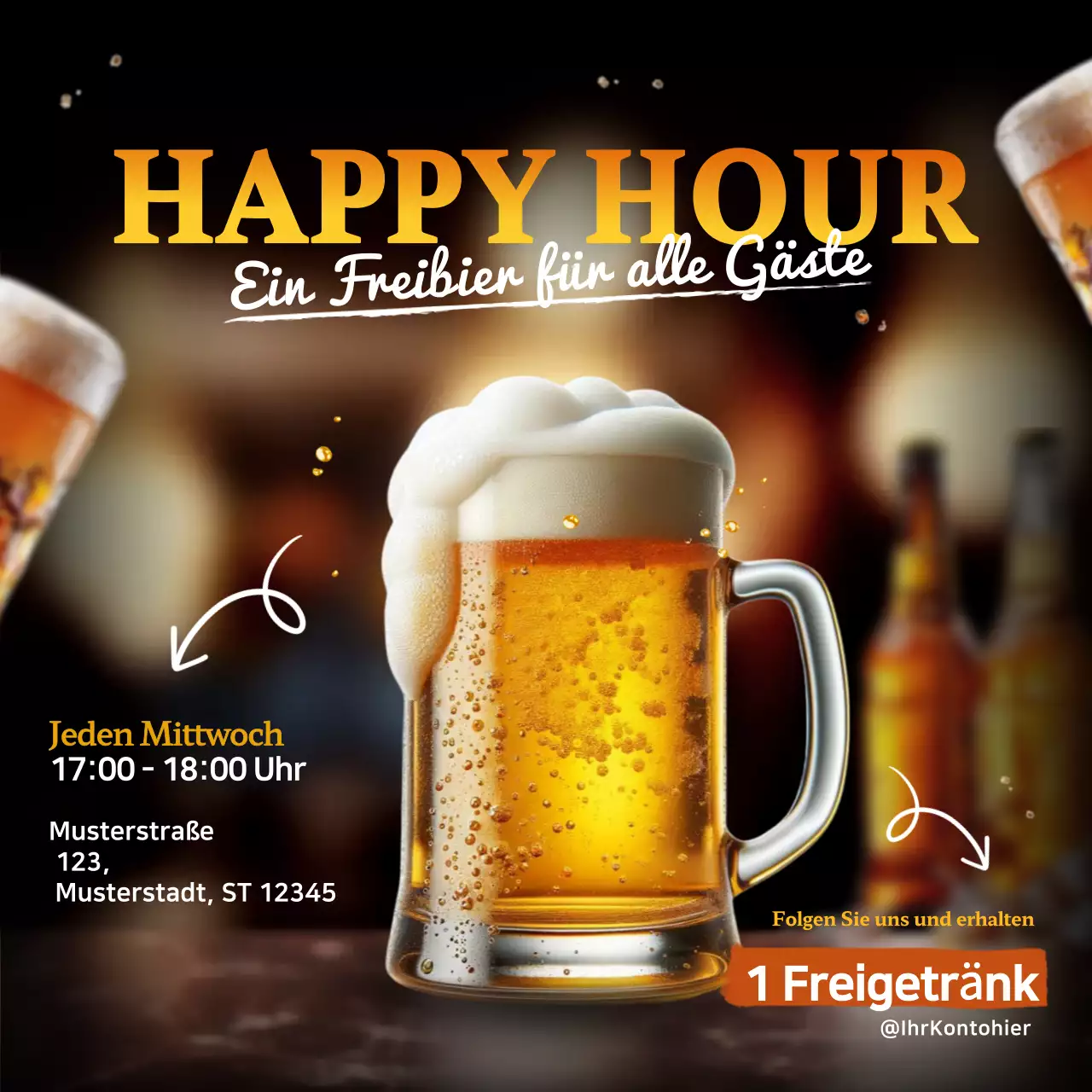 Gelb und Weiß Einfache Happy Hour-Aktion