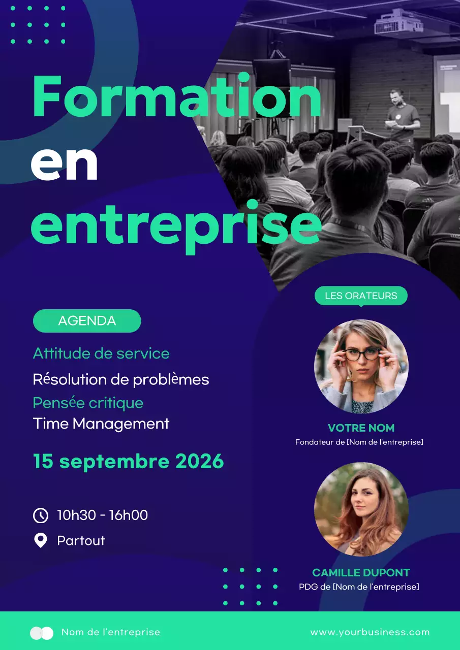 Publicité pour un atelier de formation d'entreprise moderne bleu et vert