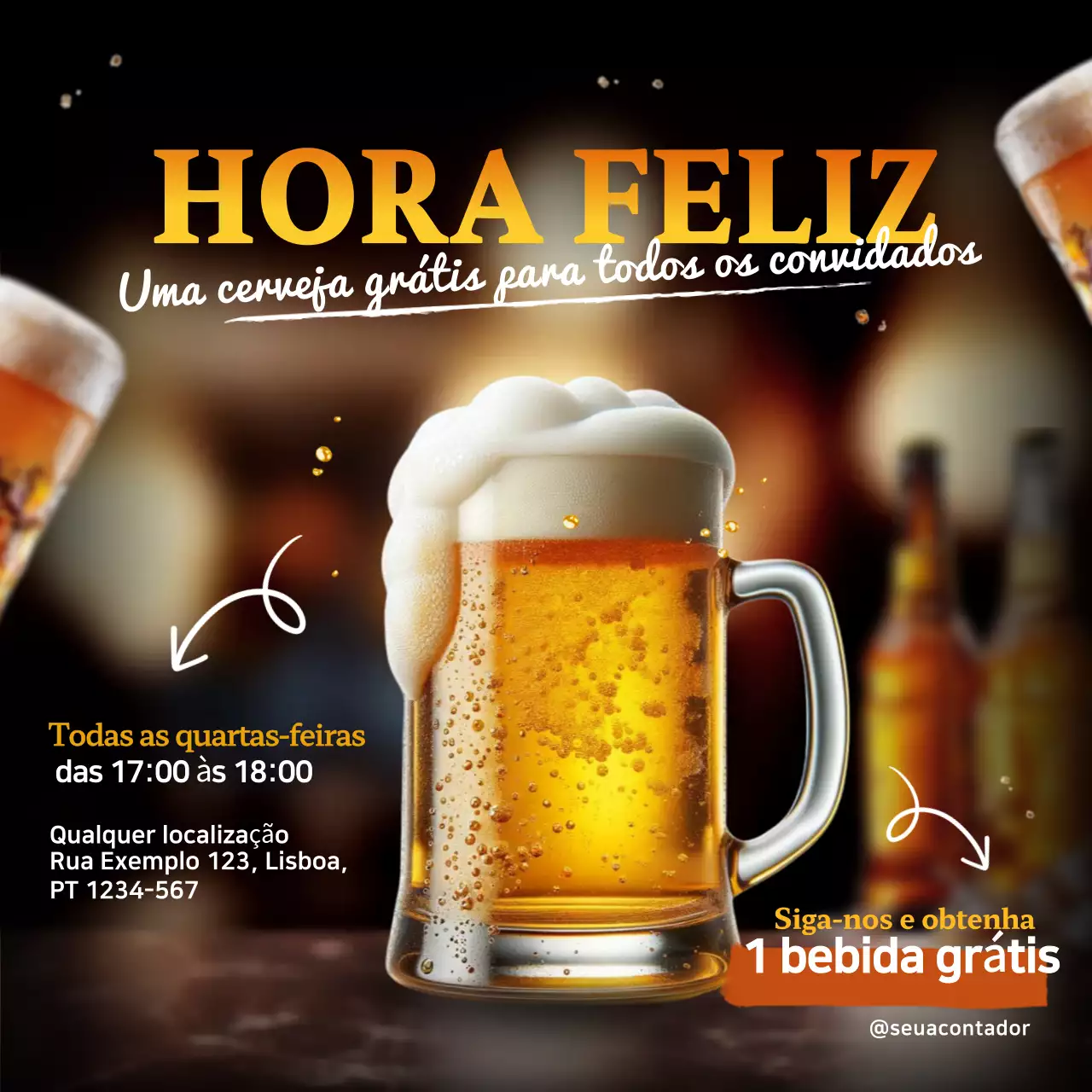 Promoção Happy Hour simples em amarelo e branco