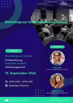 Anzeige für einen modernen Corporate Training Workshop in Blau und Grün