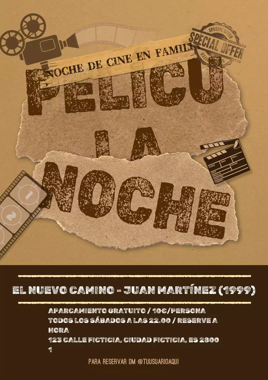 Promocione una noche de cine vintage en tonos marrones y beiges