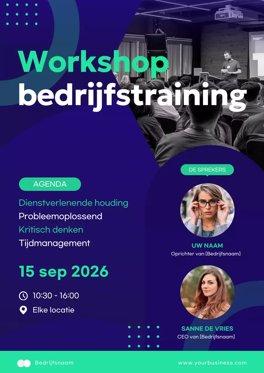 Blauw en Groen Moderne Bedrijfs Training Workshop Advertentie