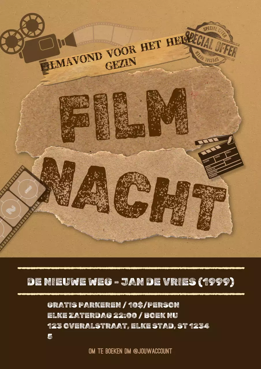 Promoot een vintage filmavond in bruin en beige