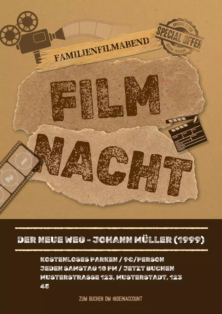 Werbung für eine Vintage-Filmnacht in Braun- und Beigetönen