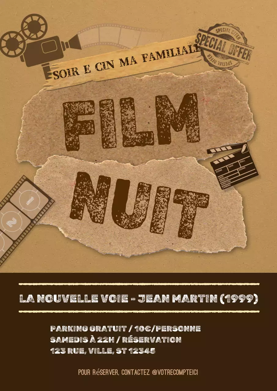 Promouvoir une soirée cinéma vintage dans les tons bruns et beiges