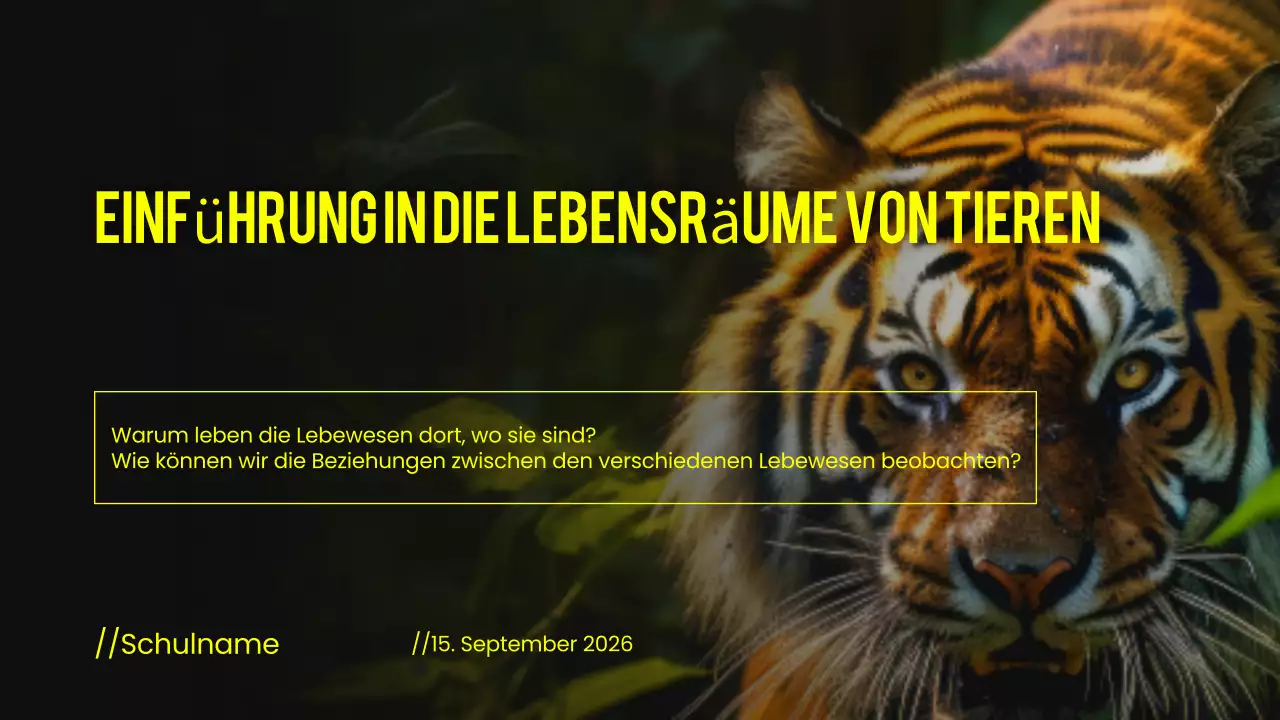 Schwarzer und gelber moderner Lebensraum für Tiere Vortragsmaterial