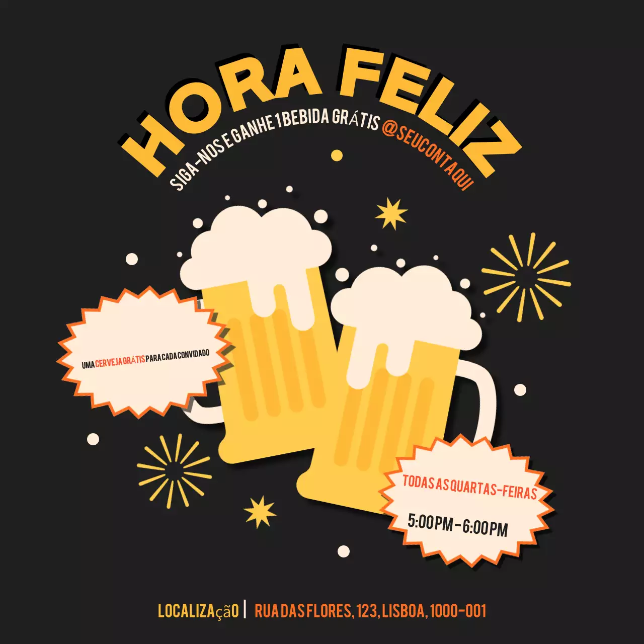 Campanha Happy Hour Básica Preto e Amarelo