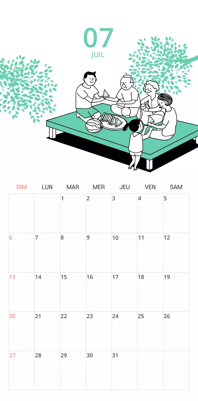 Un calendrier coloré et illustré