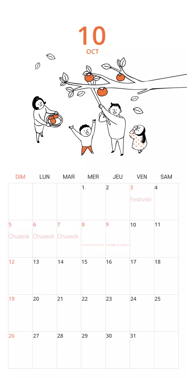 Un calendrier coloré et illustré