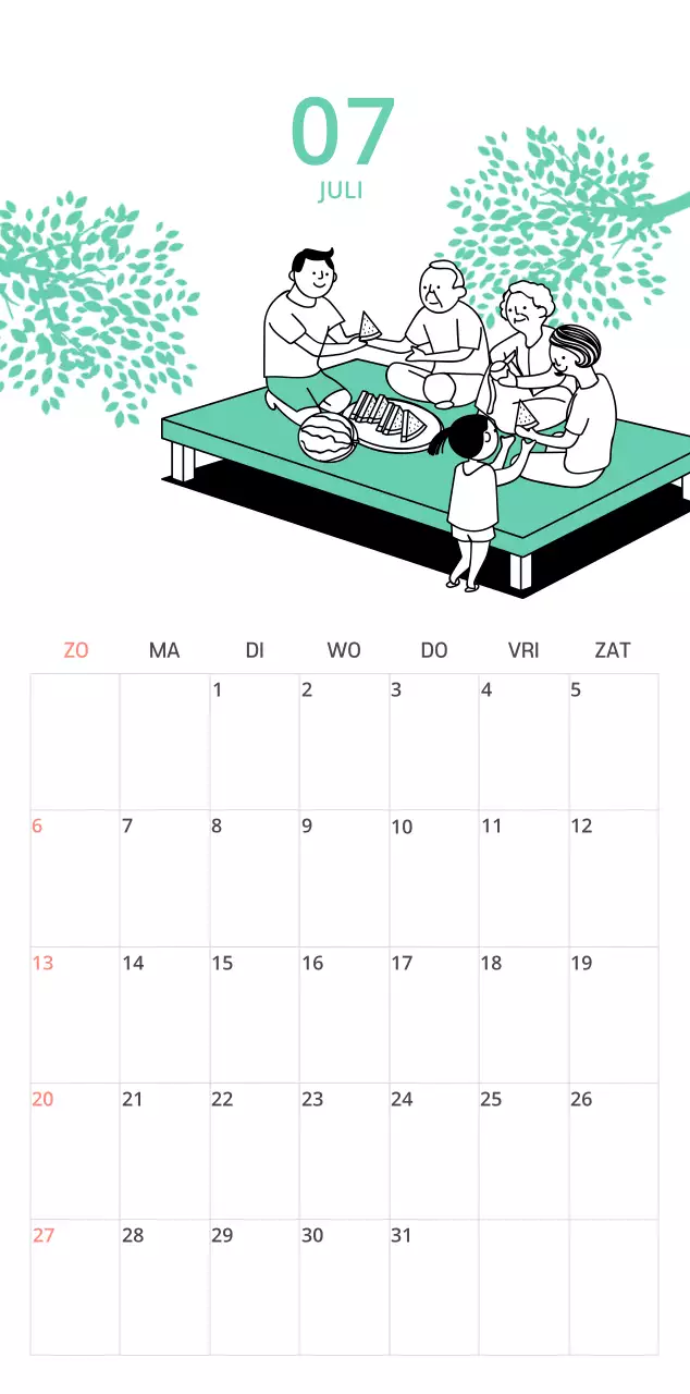 Een kleurrijke geïllustreerde kalender