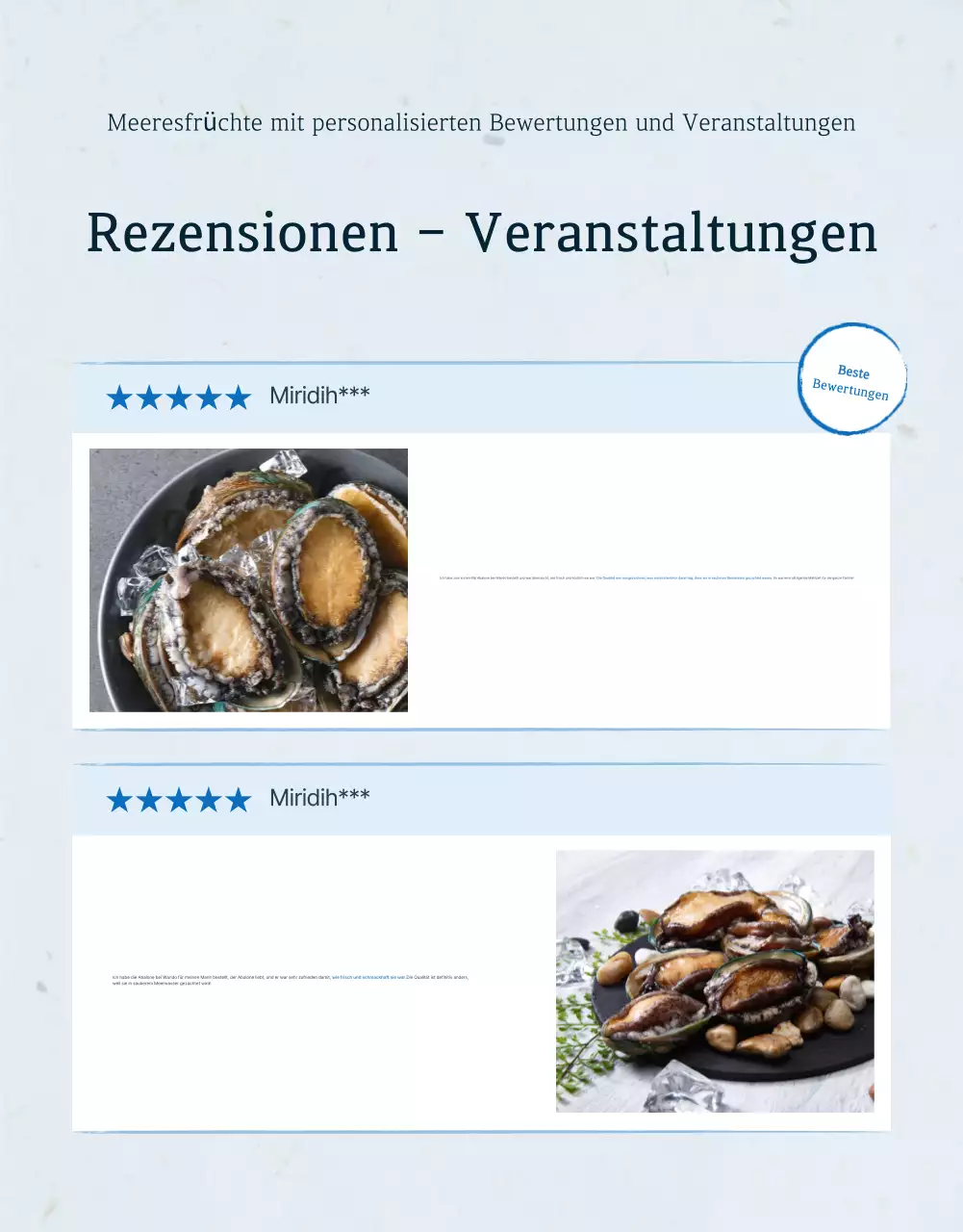 Traditionelle blaue und marineblaue Meeresfrüchte Abalone Überprüfung und Veranstaltung Förderung