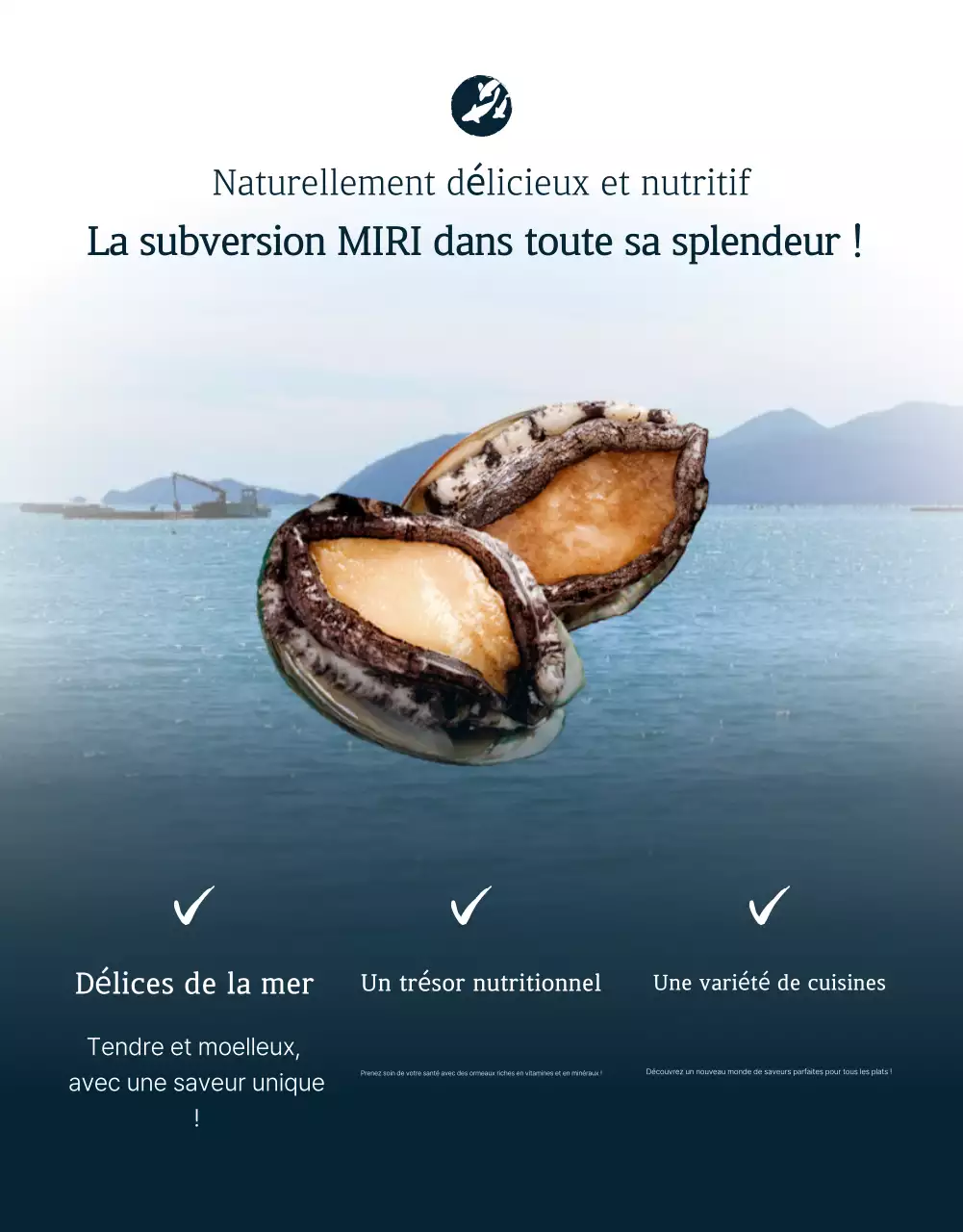 Promouvoir la vente de fruits de mer traditionnels bleus et bleus marine aux points de contrôle des ormeaux.