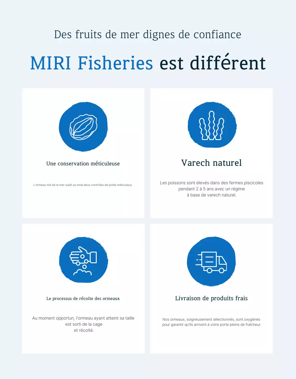 Promouvoir la vente de fruits de mer traditionnels bleus et bleus marine aux points de contrôle des ormeaux.