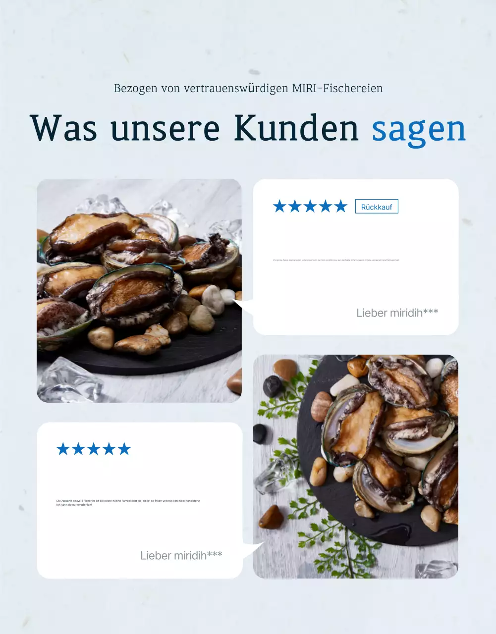 Traditionelle blaue und marineblaue Meeresfrüchte Abalone Überprüfung und Veranstaltung Förderung