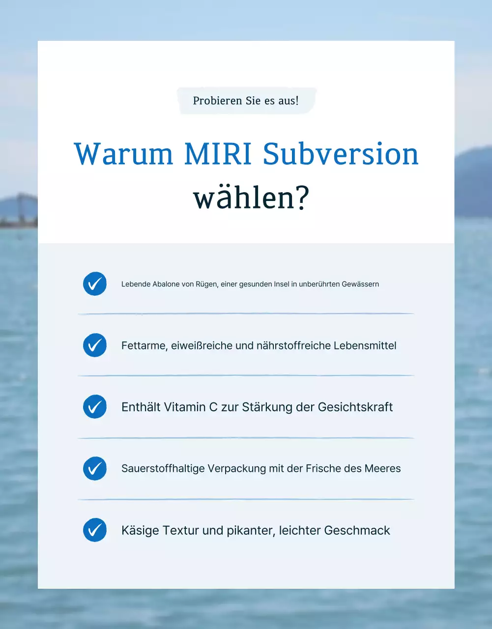 Förderung des Verkaufs der traditionellen blauen und marineblauen Meeresfrüchte Abalone Checkpoints