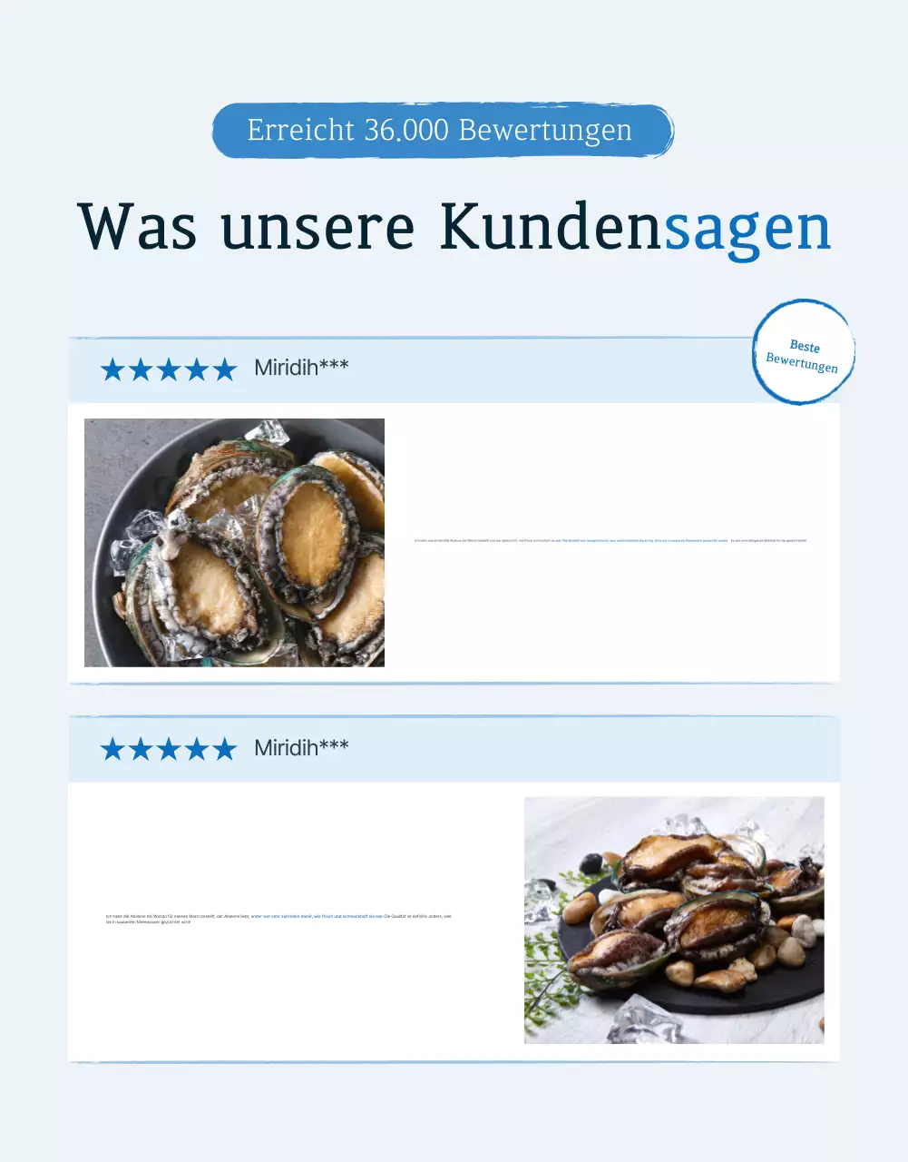 Traditionelle blaue und marineblaue Meeresfrüchte Abalone Überprüfung und Veranstaltung Förderung