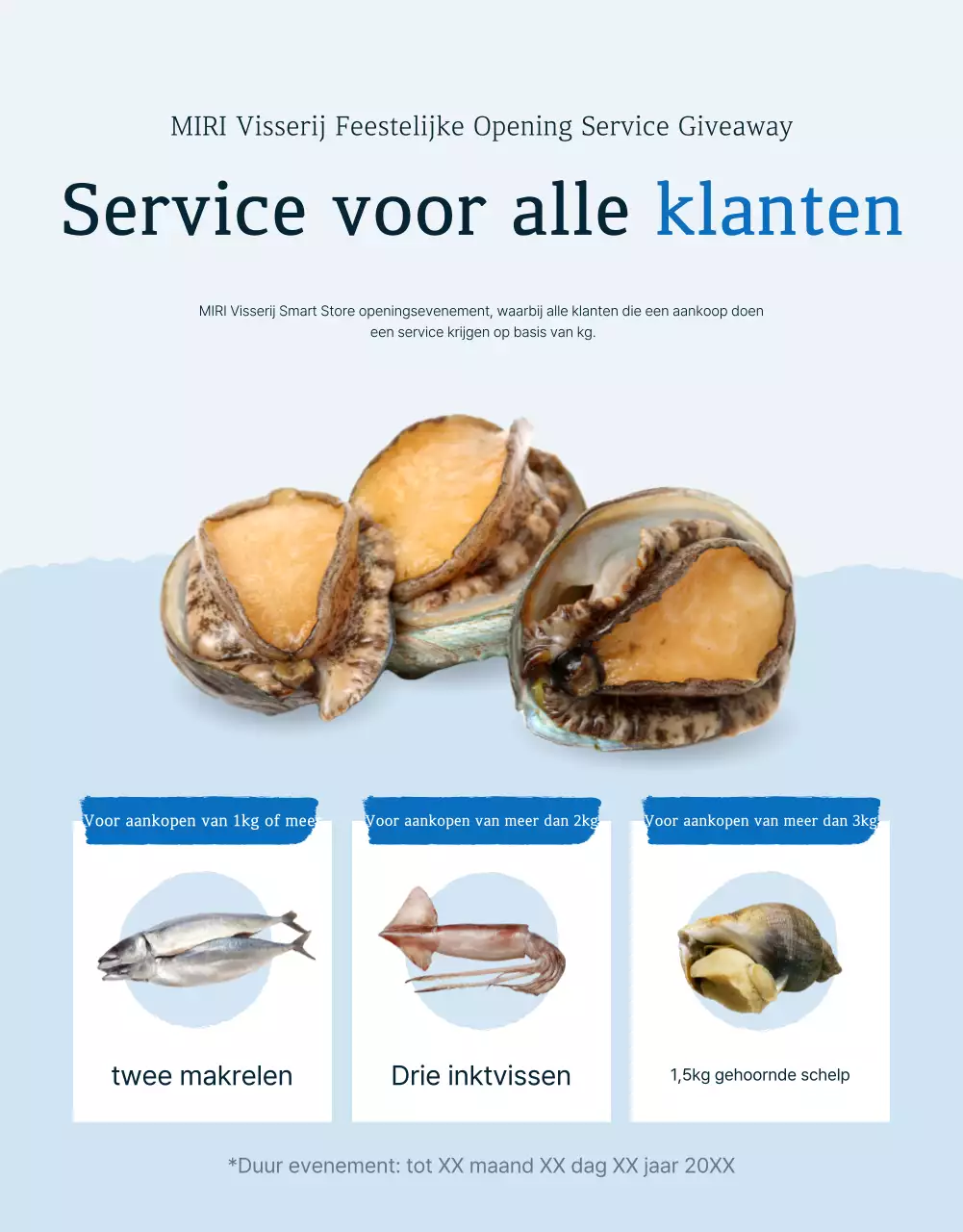 Traditionele blauwe en marineblauwe zeevruchten abalone beoordeling en evenement promotie