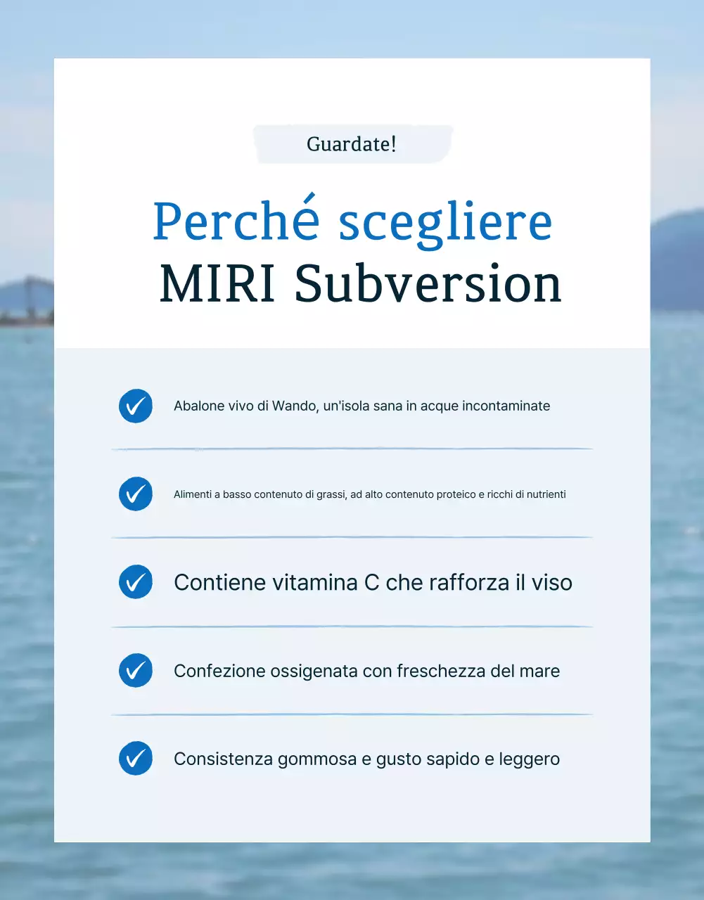 Promuovere la vendita dei tradizionali punti di controllo dell'abalone di mare blu e blu marino