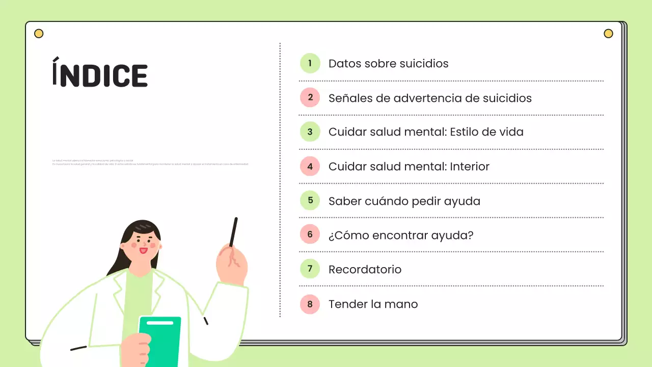 Materiales sencillos de educación para la prevención de la salud mental en chartreuse y blanco