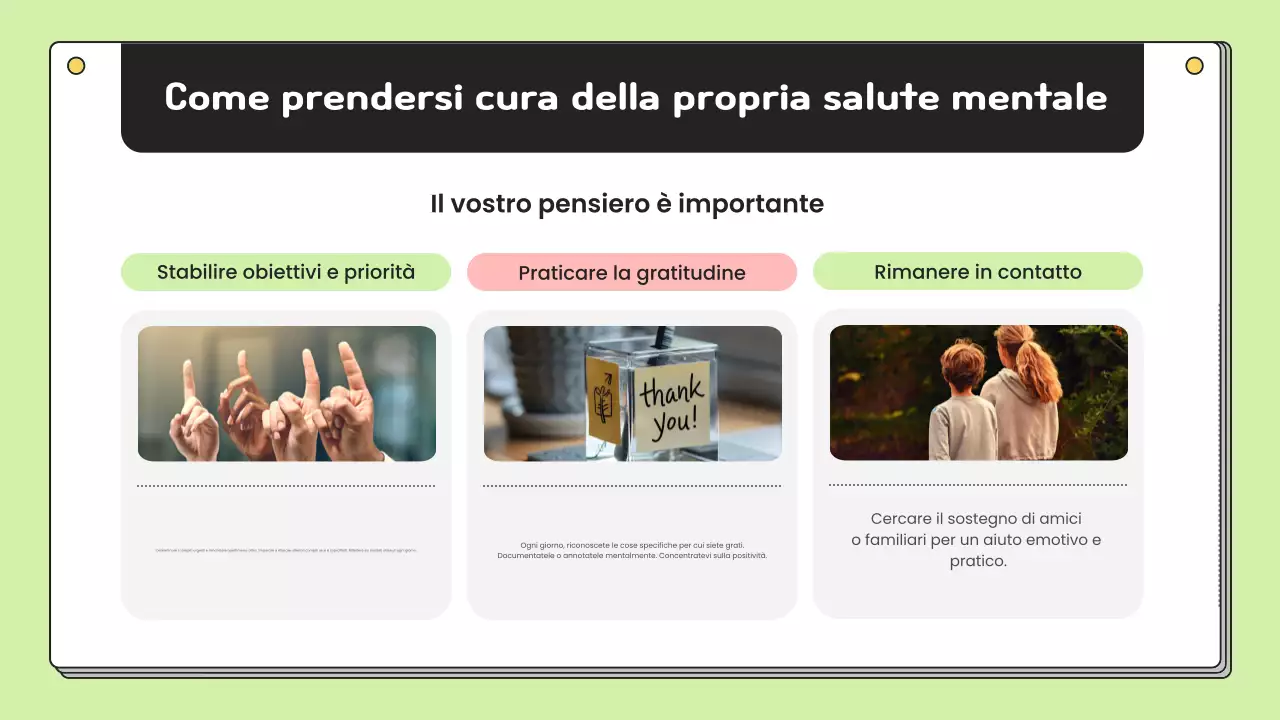Materiale semplice di educazione alla prevenzione della salute mentale in chartreuse e bianco