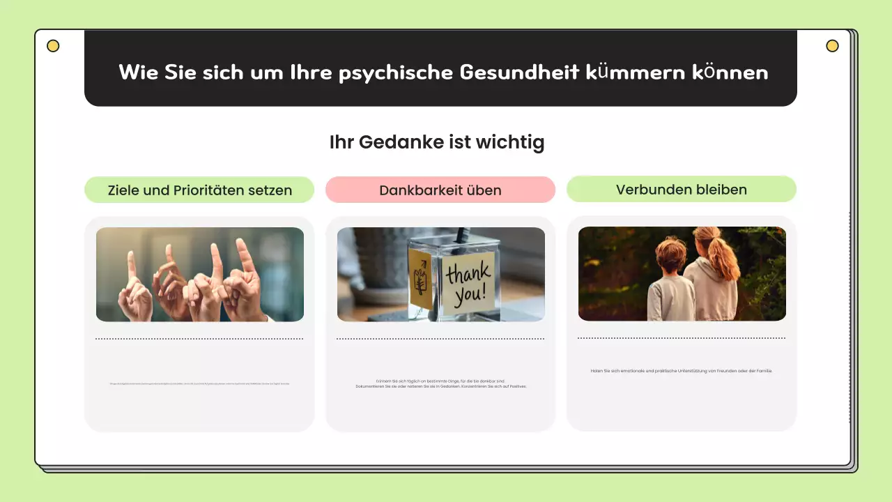 Einfaches Aufklärungsmaterial zur psychischen Gesundheit in Chartreuse und Weiß