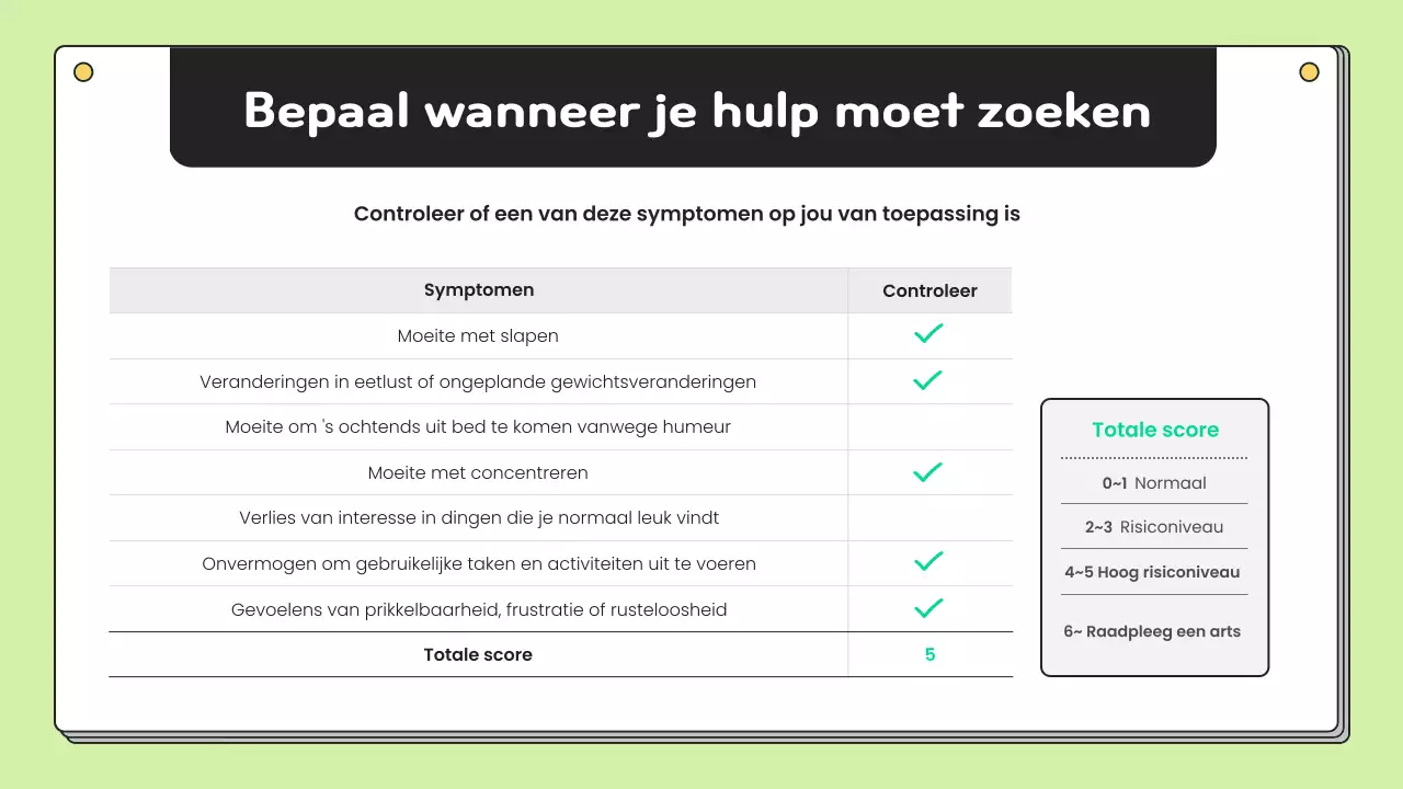 Eenvoudig voorlichtingsmateriaal over geestelijke gezondheid in chartreuse en wit