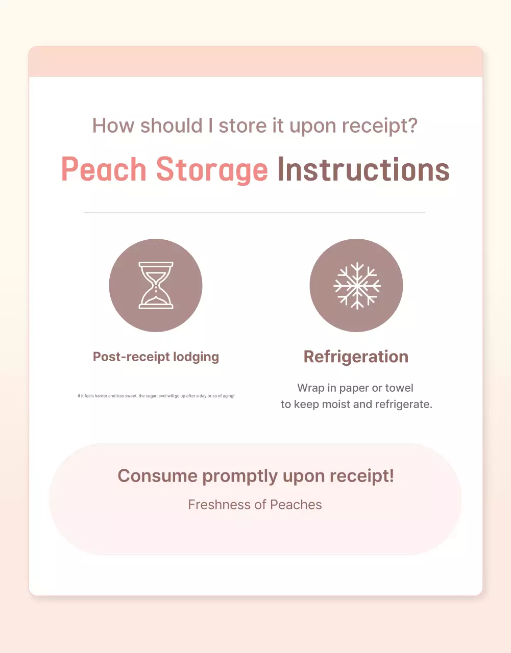 Promosikan buah persik segar berwarna kuning dan merah muda dengan informasi dan tindakan pencegahan