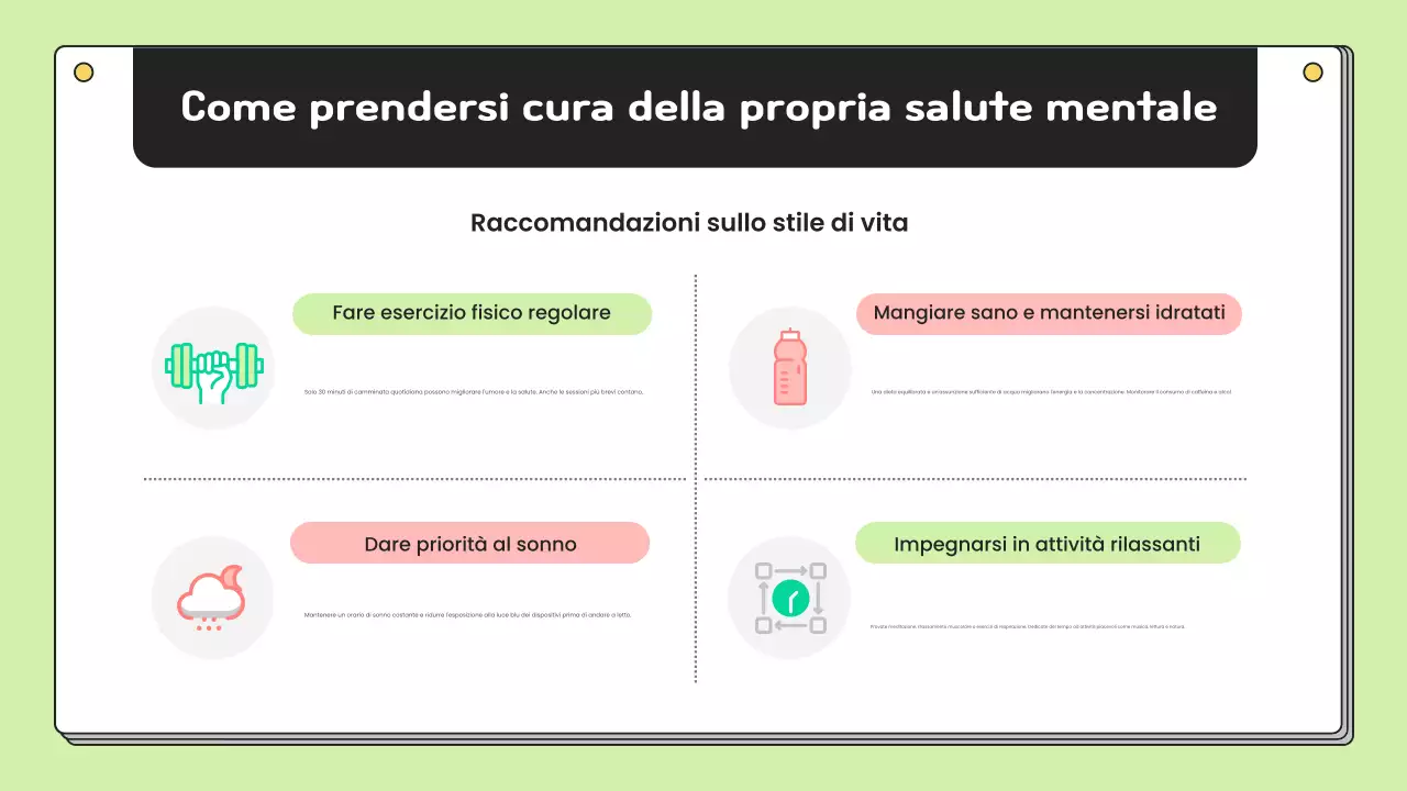 Materiale semplice di educazione alla prevenzione della salute mentale in chartreuse e bianco